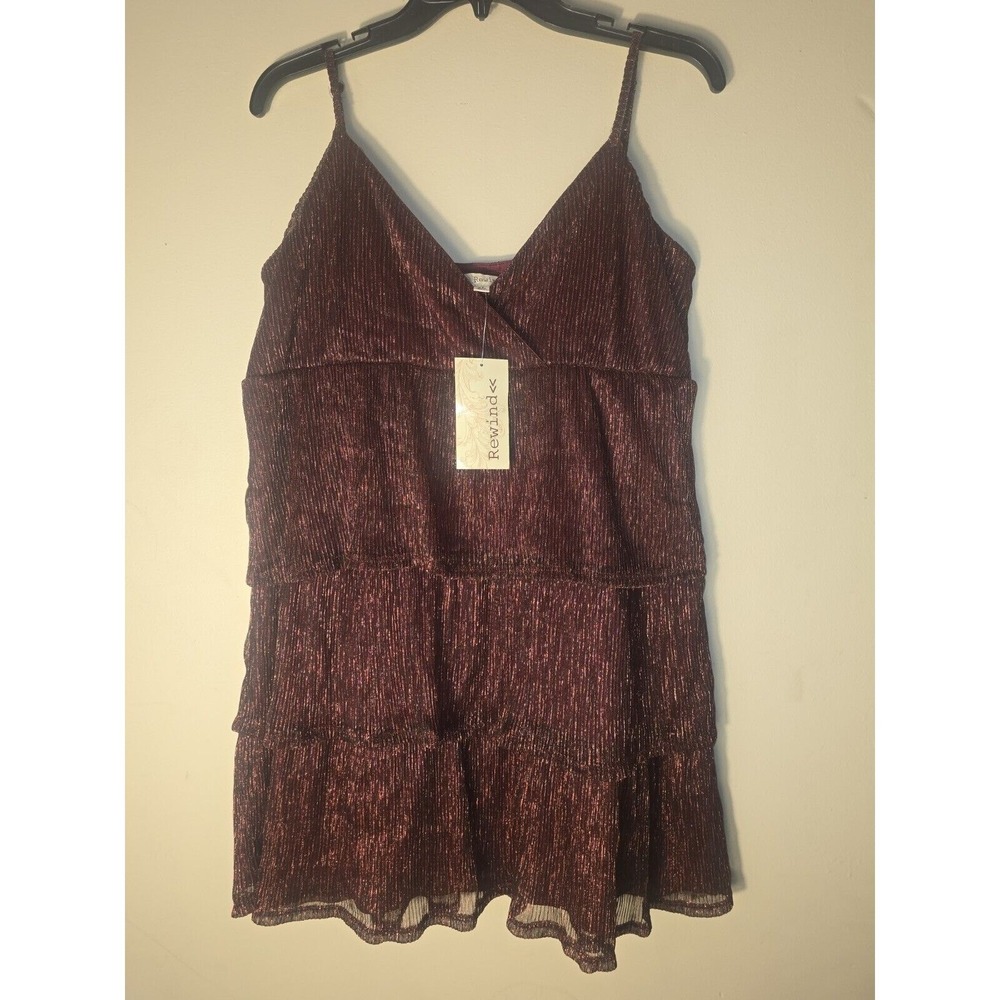 Rewind Dress Juniors XL Sparkle Red V Neck Sleeveless Fit Flare NKD5126QPL
